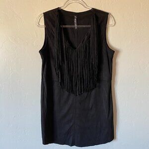 Design Lab Lord & Taylor Black Faux Suede Fringe Mini Dress